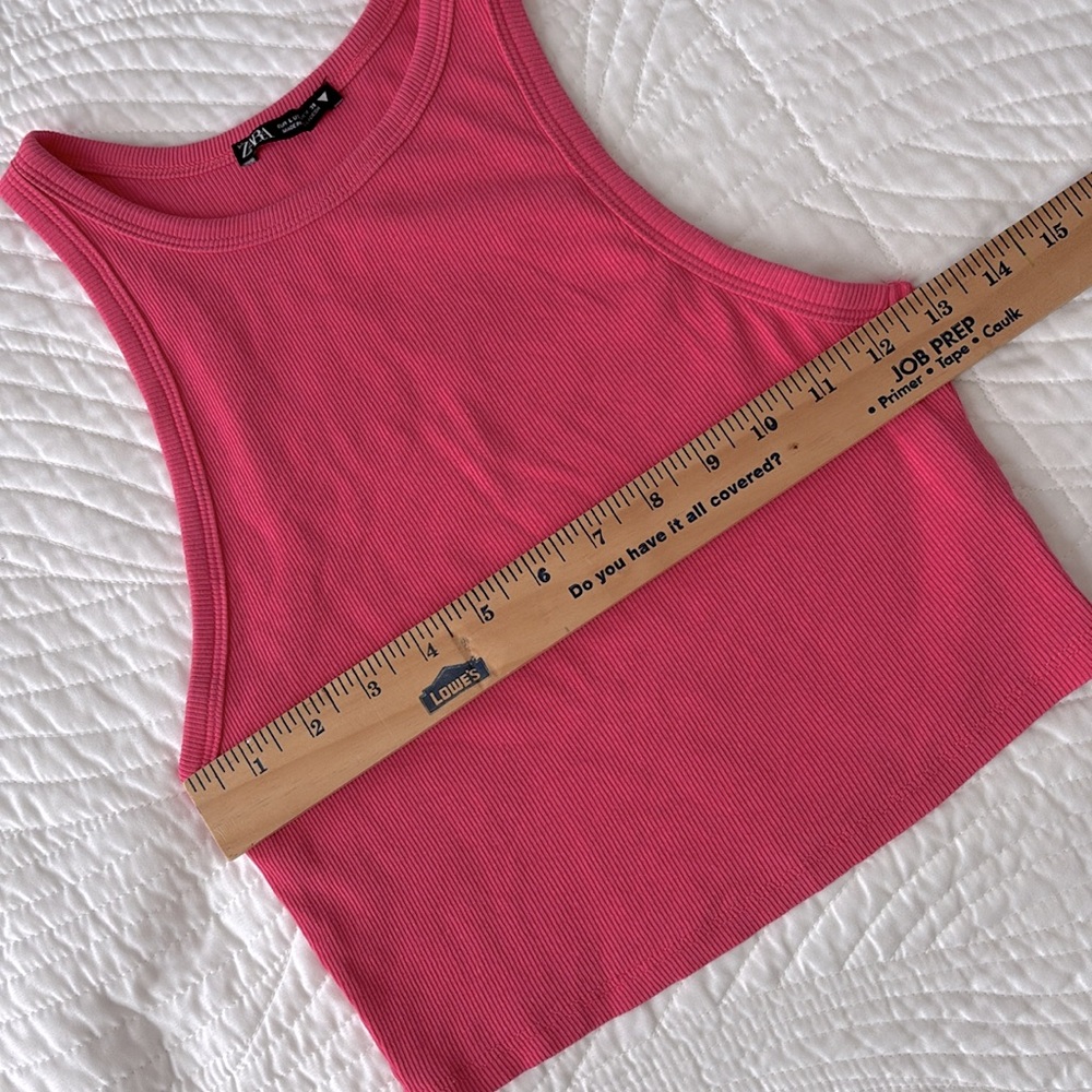 Zara Pink Ribbed Tank Top Racer Back Ultra Cropped Women’s Large - Picture 4 of 8